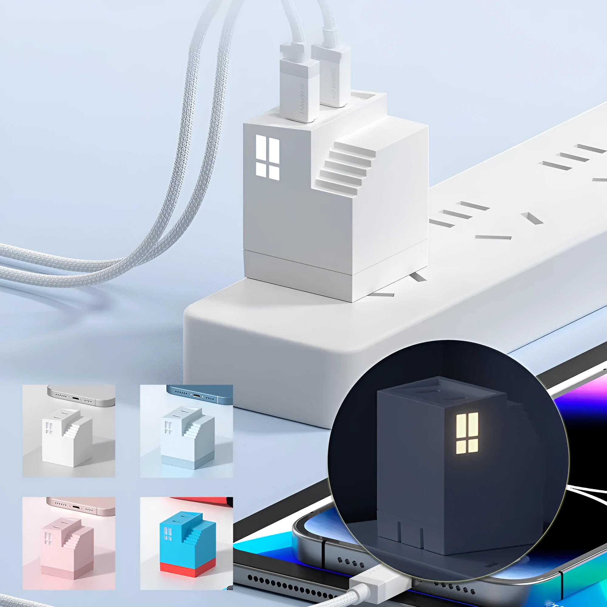 45W dual port Type C fast charging head wall charger box in white with two Type C ports