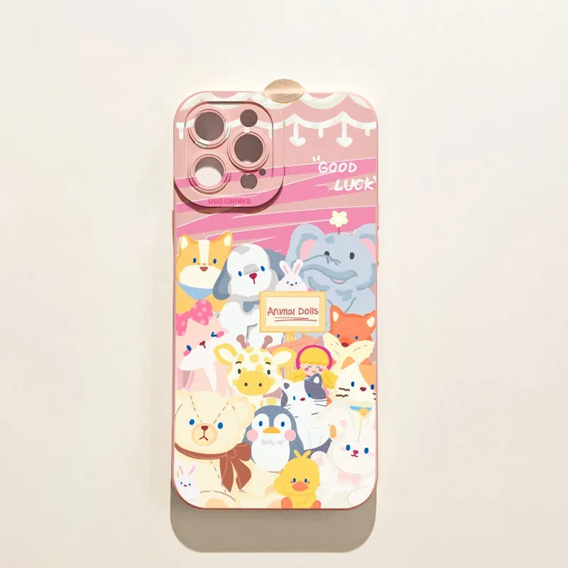 Cartoon animal printed TPU phone case for iPhone 15, 14, 13, 12 series, anti-drop, flower panda design