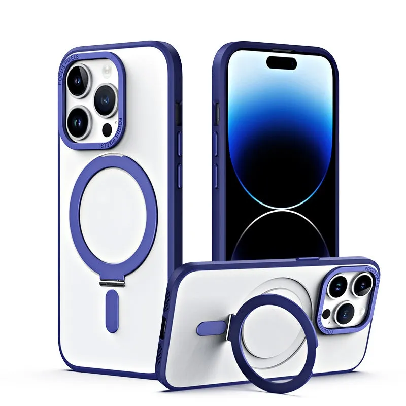 Magnetic charging phone case holder with invisible bracket for iPhone 11-15, black TPU PC sleeve