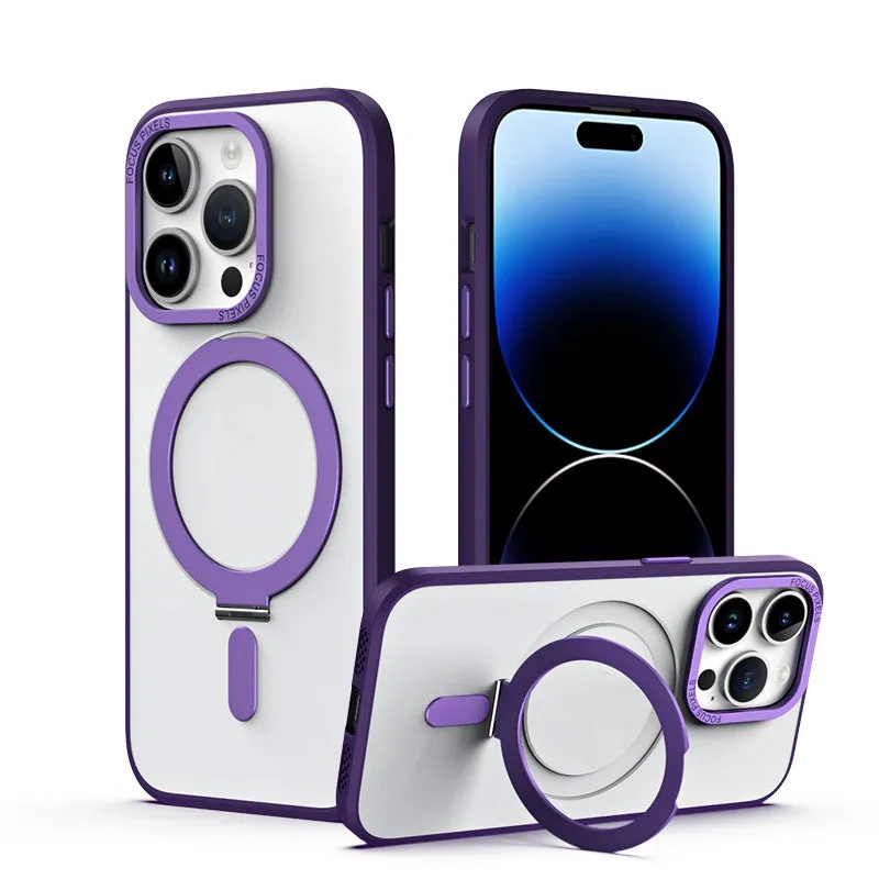 Magnetic charging phone case holder with invisible bracket for iPhone 11-15, black TPU PC sleeve
