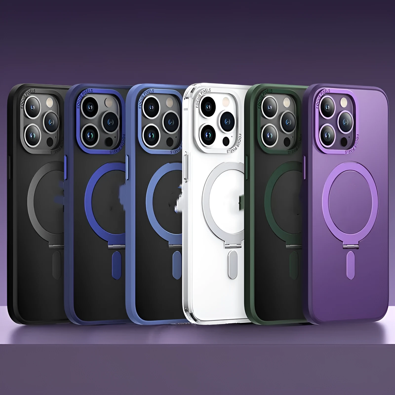 Magnetic charging phone case holder with invisible bracket for iPhone 11-15, black TPU PC sleeve