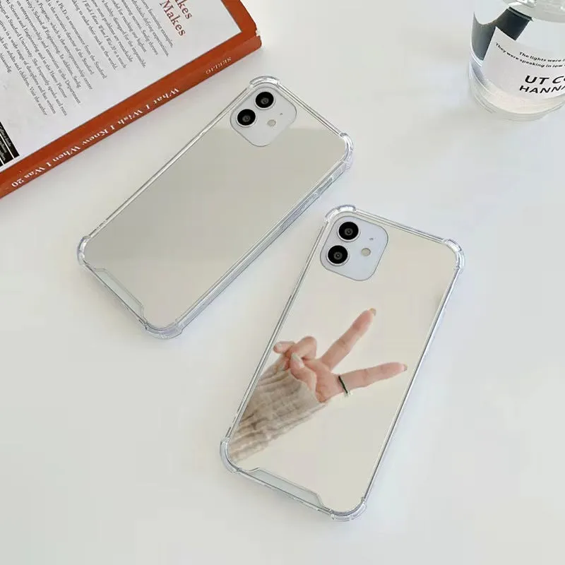 New mirror phone case drop-resistant full cover transparent painted TPU protective case for iPhone shown on white background