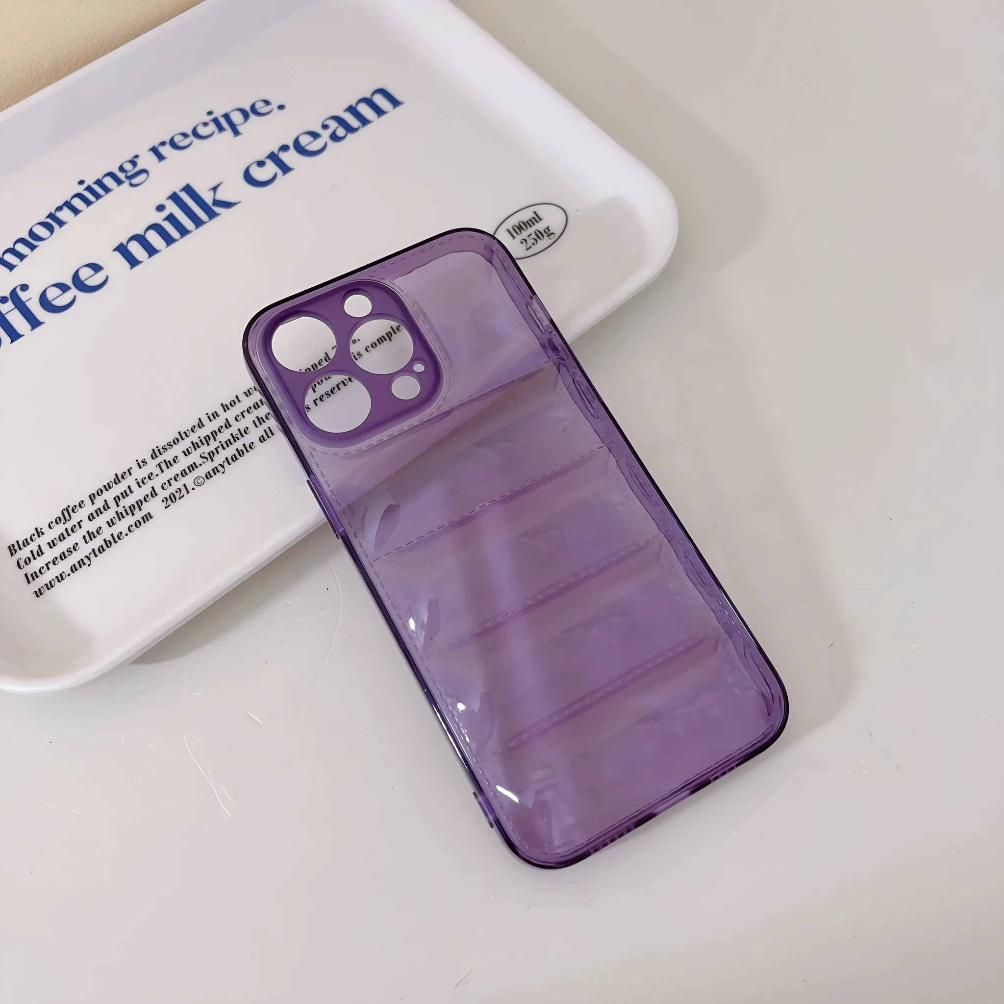 Transparent purple down jacket texture TPU phone case with fine hole cutouts for iPhone