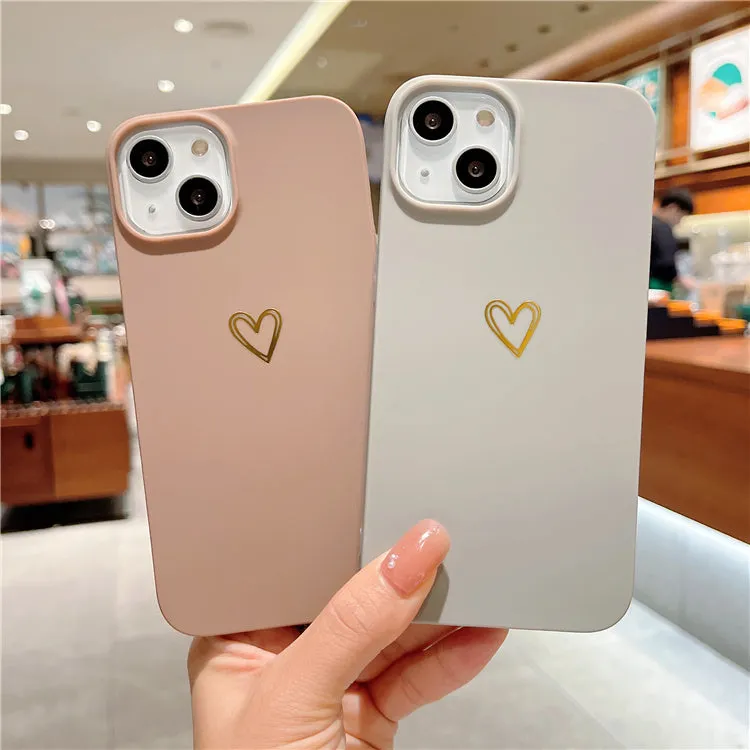 Brown soft silicone iPhone case featuring a hot stamping love heart design on the back.