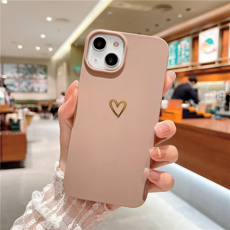 Brown soft silicone iPhone case featuring a hot stamping love heart design on the back.
