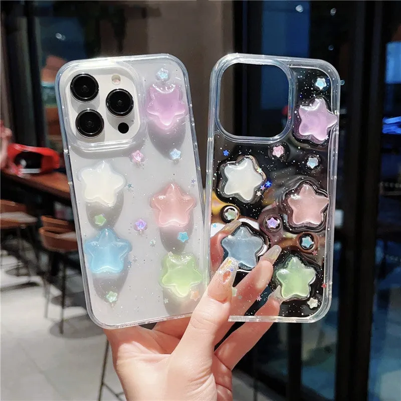 Three-dimensional star luminous silicone phone case with epoxy resin in XINGX colour for iPhone