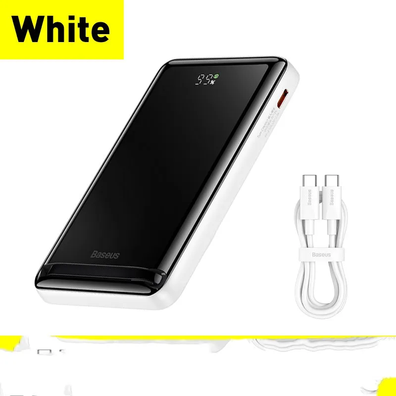 Slim blue magnetic 3-in-1 wireless power bank next to a charging cable.