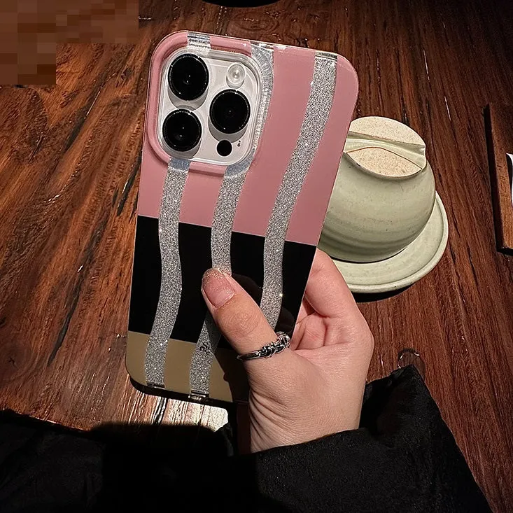 Wave stripe TPU phone case for Apple iPhone with love chain design in transparent phantom colour