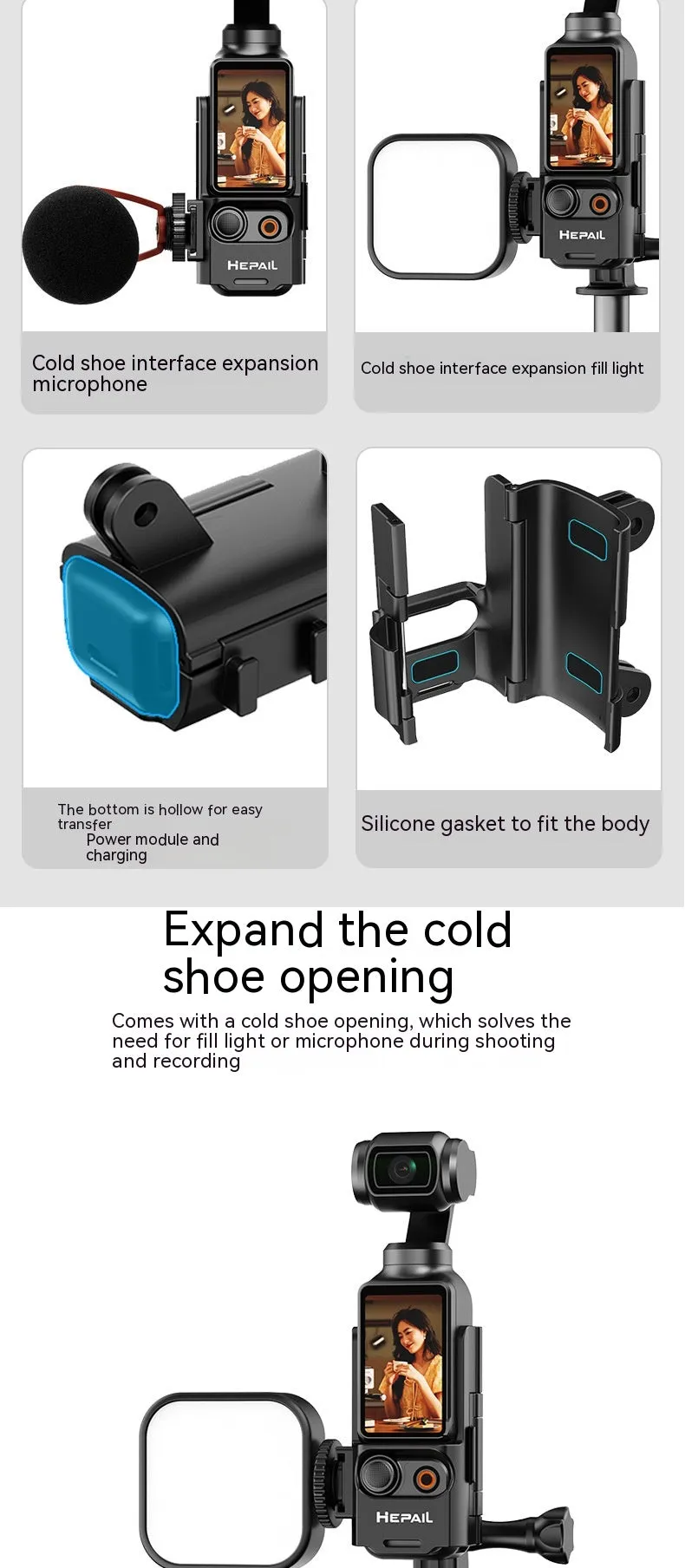 Pocket3 multi-function expansion protection frame with cold shoe adapter bracket for Osmo Pocket 3 camera