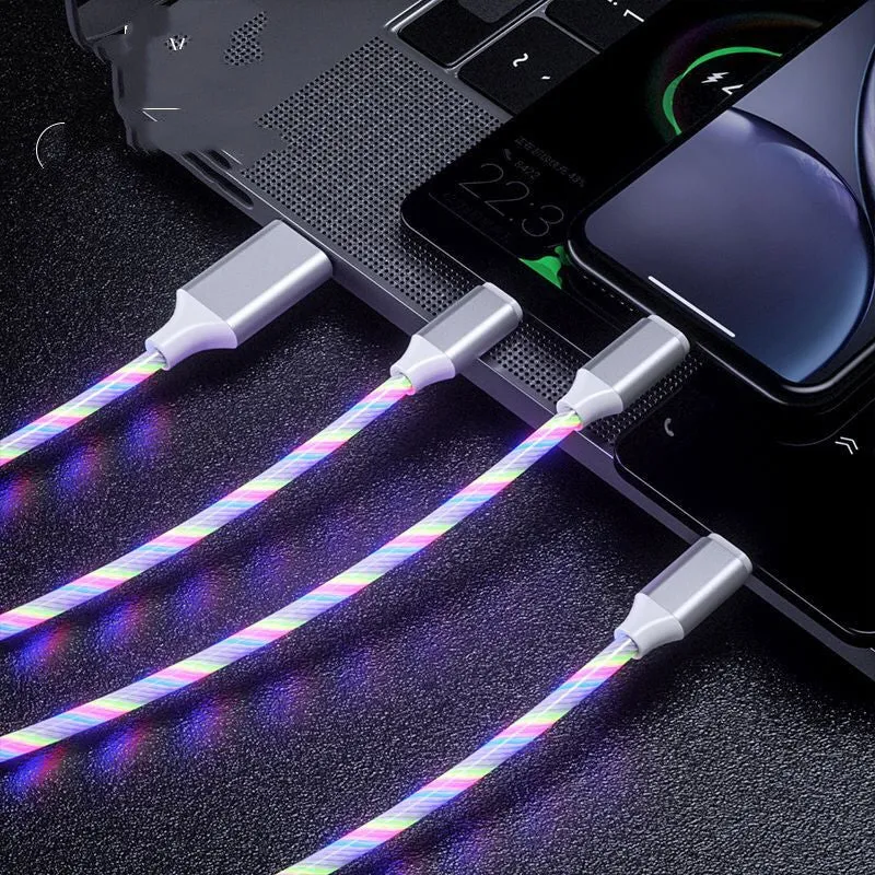 USB cable with three colourful marquee streamers and splitter for charging multiple devices