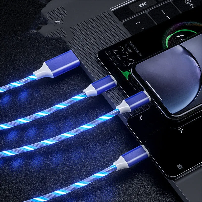 USB cable with three colourful marquee streamers and splitter for charging multiple devices