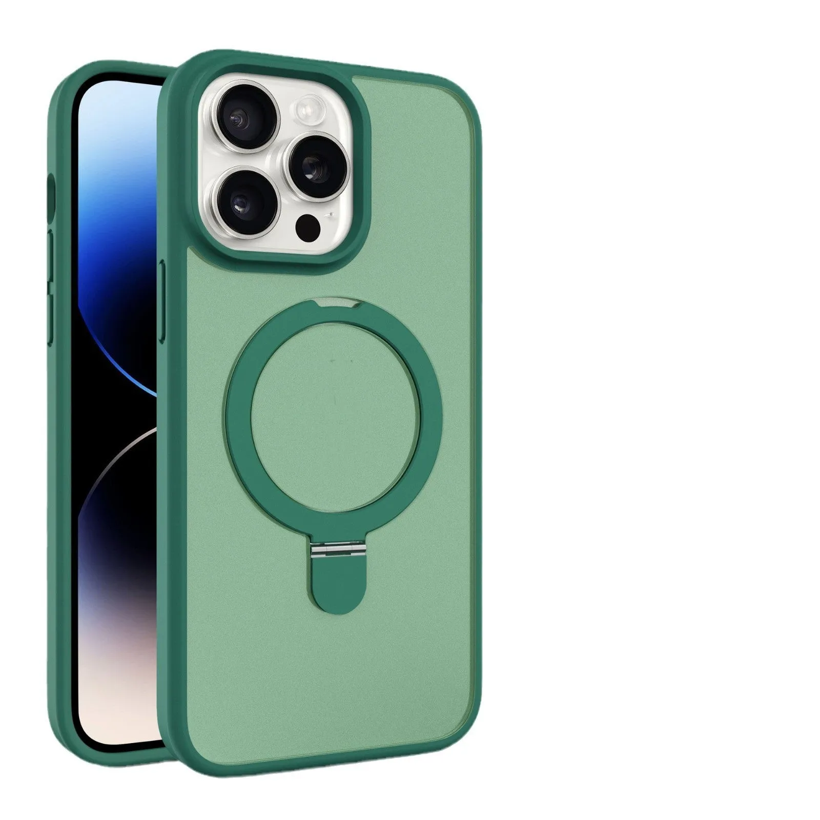 Magnetic bracket phone case with lens protector for iPhone, frosted PC, four colour options