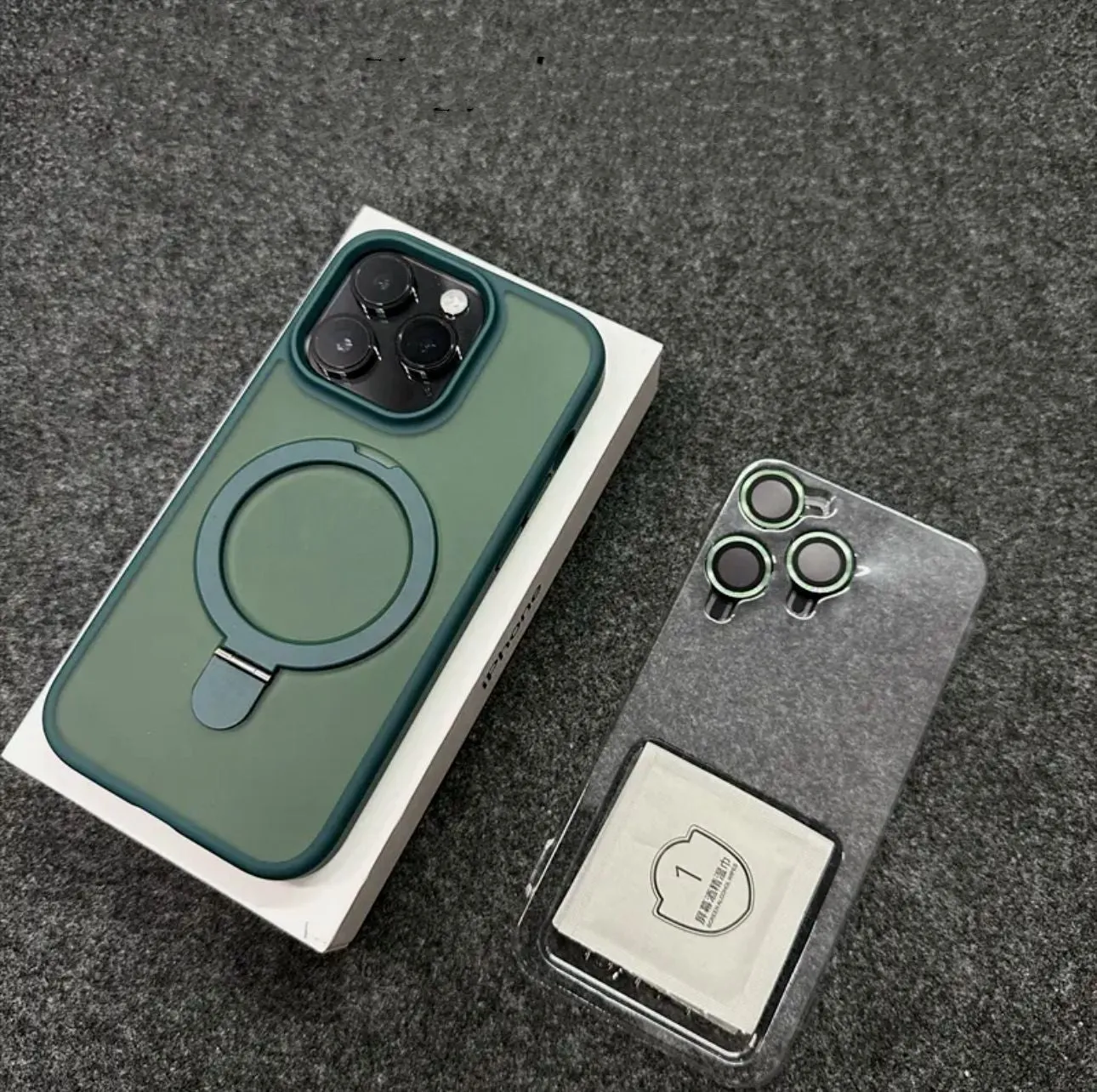 Magnetic bracket phone case with lens protector for iPhone, frosted PC, four colour options