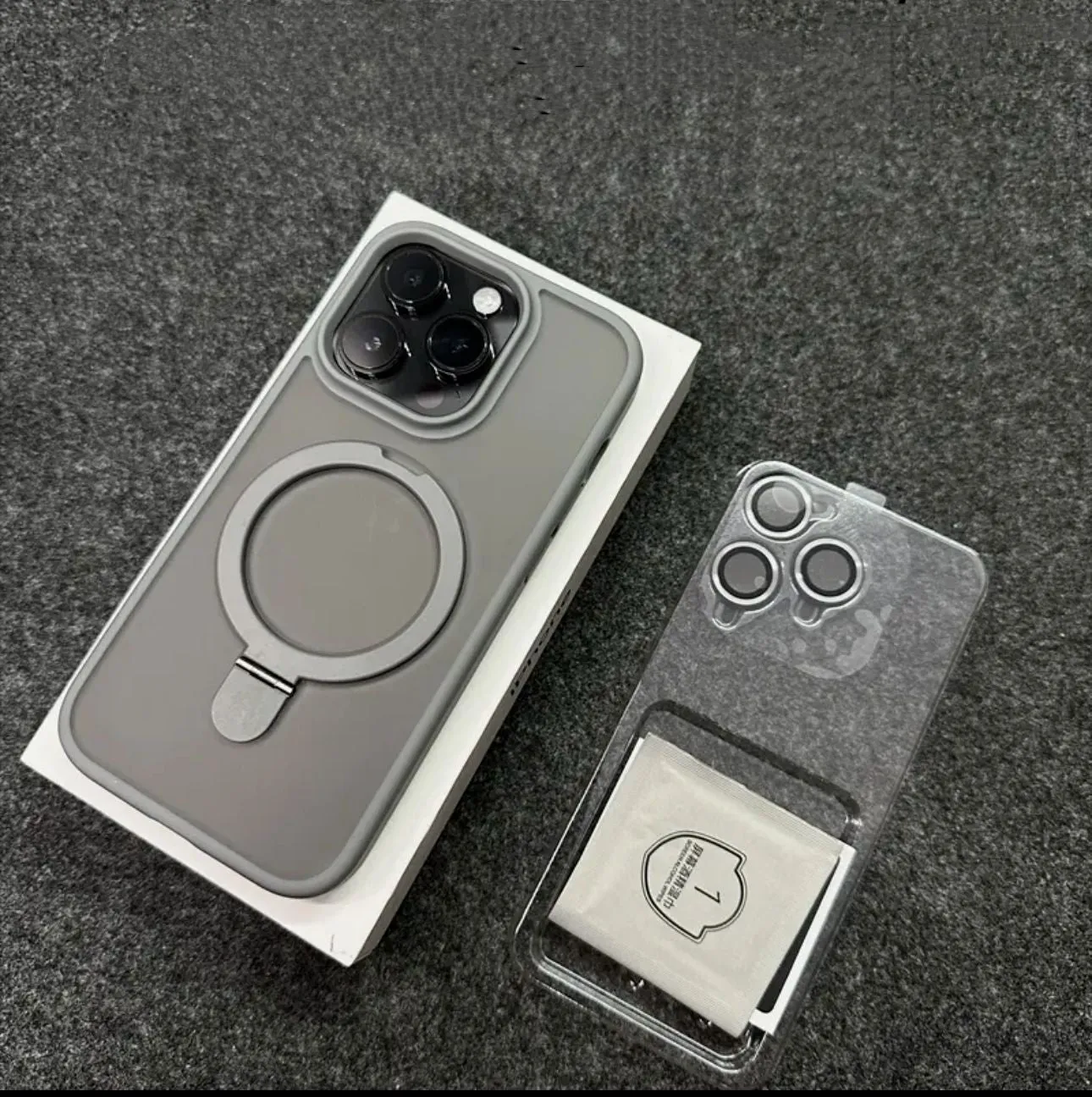 Magnetic bracket phone case with lens protector for iPhone, frosted PC, four colour options