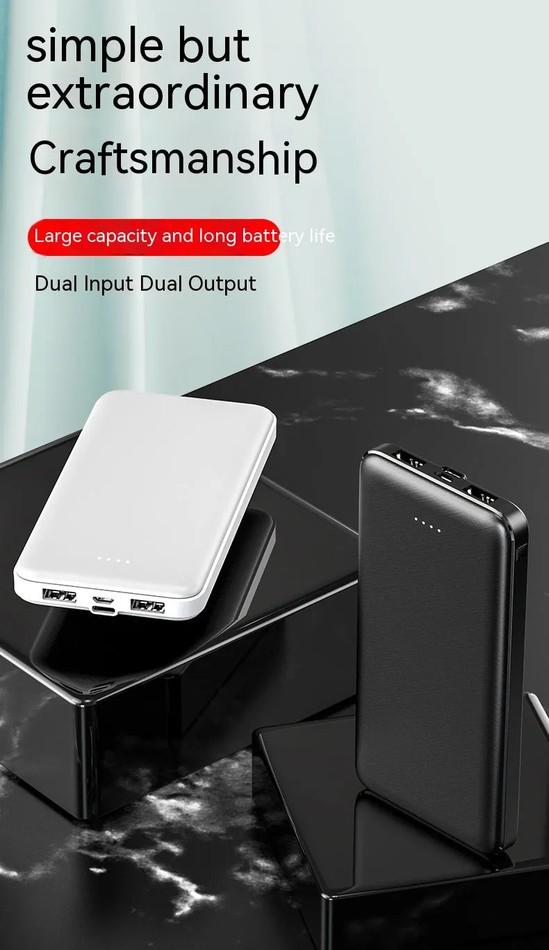 Thin portable power bank plastic shell multi-U port output black colour with cartoon style
