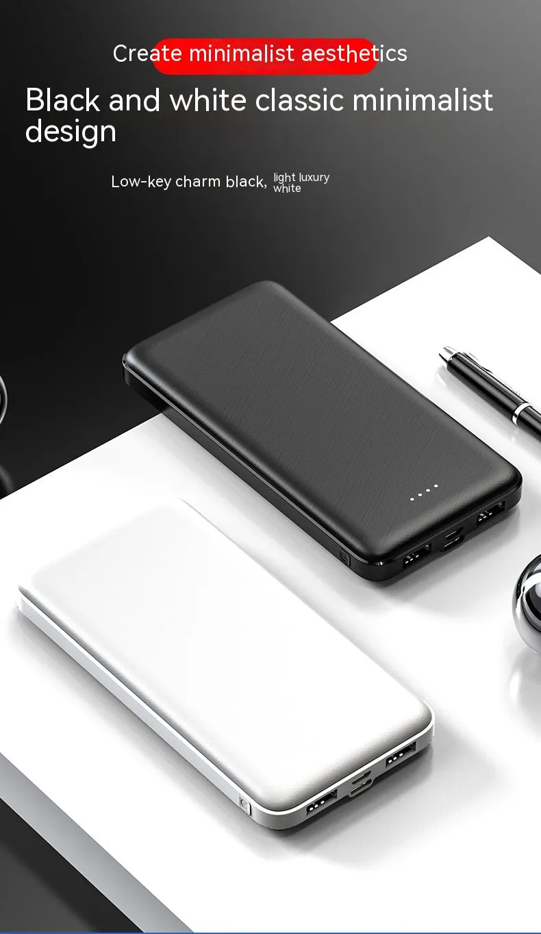 Thin portable power bank plastic shell multi-U port output black colour with cartoon style