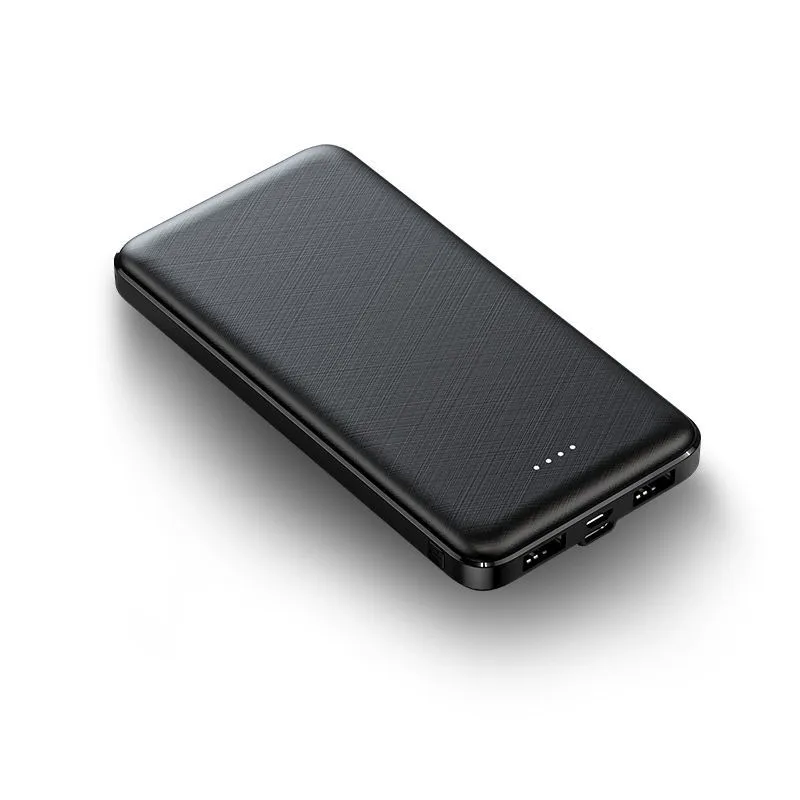 Thin portable power bank plastic shell multi-U port output black colour with cartoon style