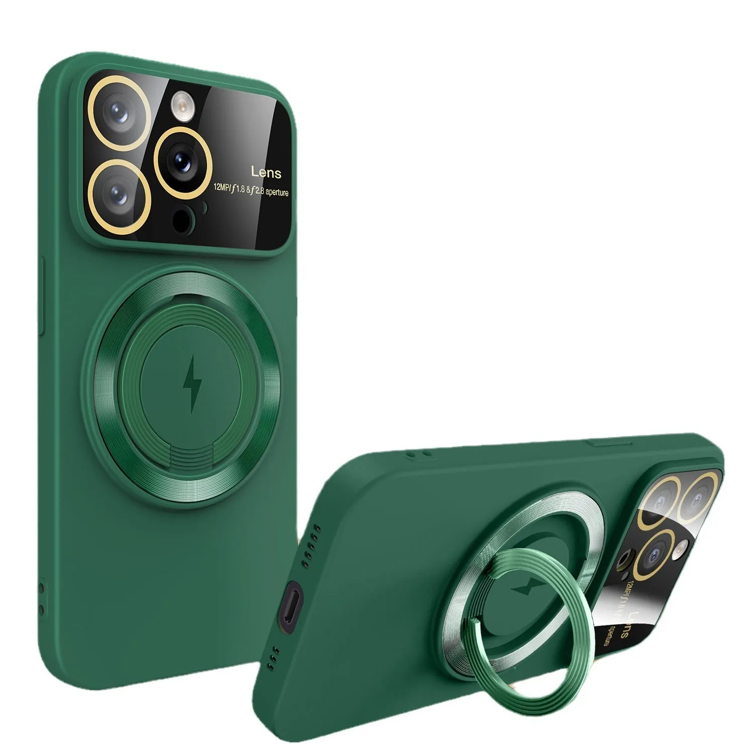 Large window magnetic bracket rotatable ring phone case in TPU with electroplated finish for iPhone