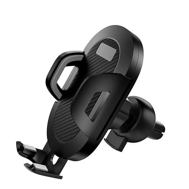 Auto lock car phone holder mounted on air vent with black grey ABS and silicone construction