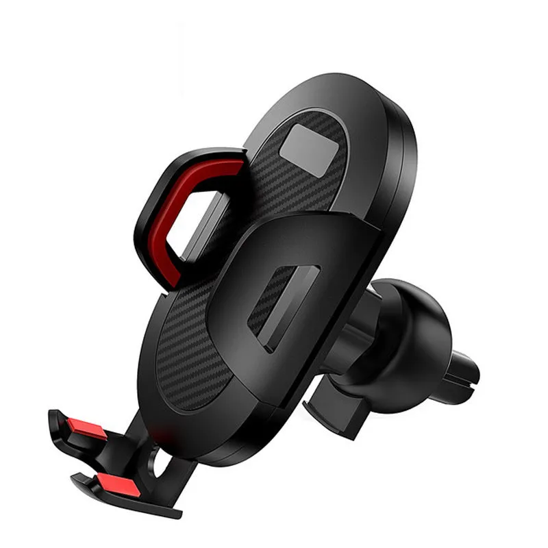Auto lock car phone holder mounted on air vent with black grey ABS and silicone construction