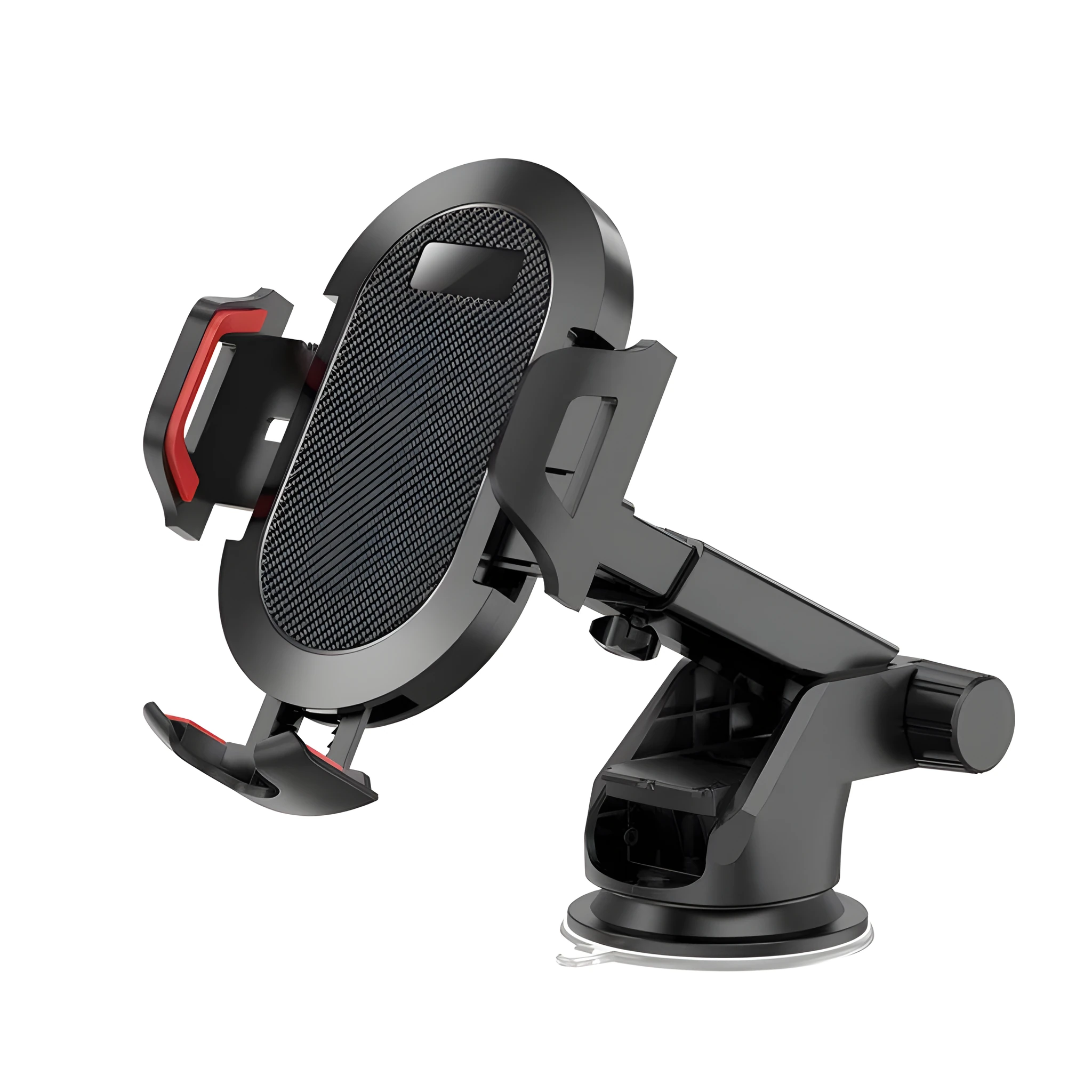 Auto lock car phone holder mounted on air vent with black grey ABS and silicone construction