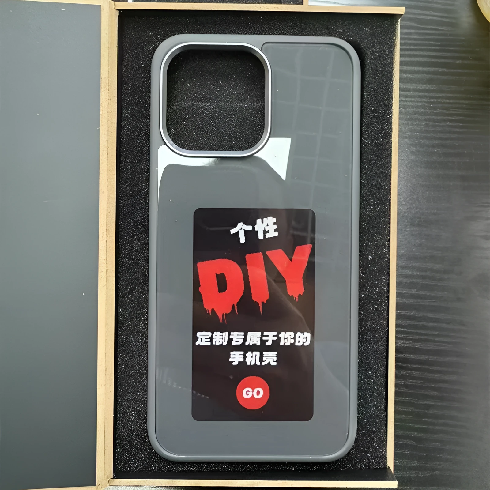DIY display screen phone case for iPhone 15 Pro Max in blue, PC TPU shockproof protective case with sprayed Ins-style finish