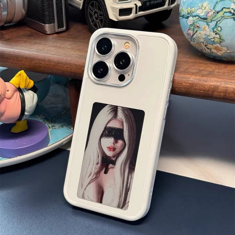 DIY display screen phone case for iPhone 15 Pro Max in blue, PC TPU shockproof protective case with sprayed Ins-style finish