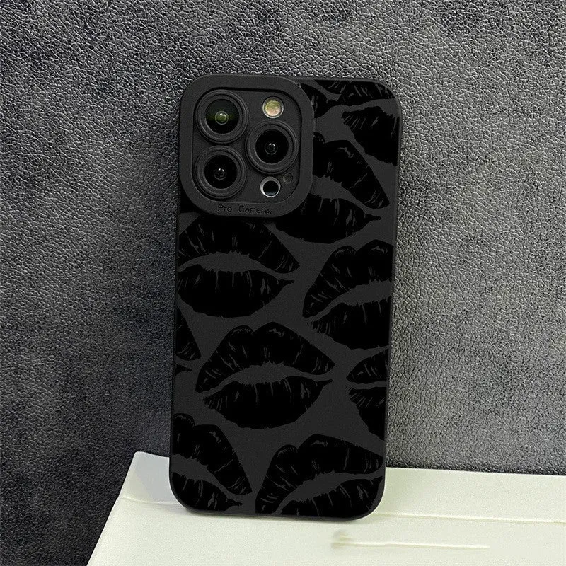 Black Lips TPU phone case for iPhone models, back cover with Black design