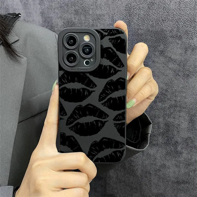 Black Lips TPU phone case for iPhone models, back cover with Black design