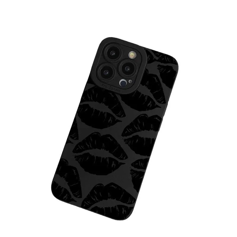 Black Lips TPU phone case for iPhone models, back cover with Black design