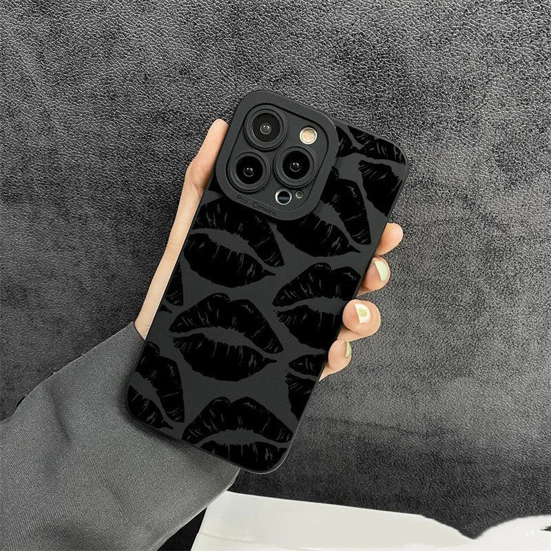Black Lips TPU phone case for iPhone models, back cover with Black design