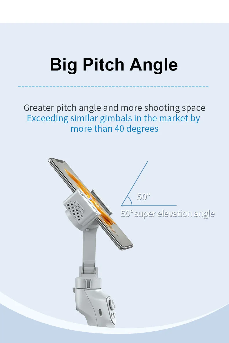 New foldable handheld stabiliser in silver grey for mobile phone with Type-C cable and manual