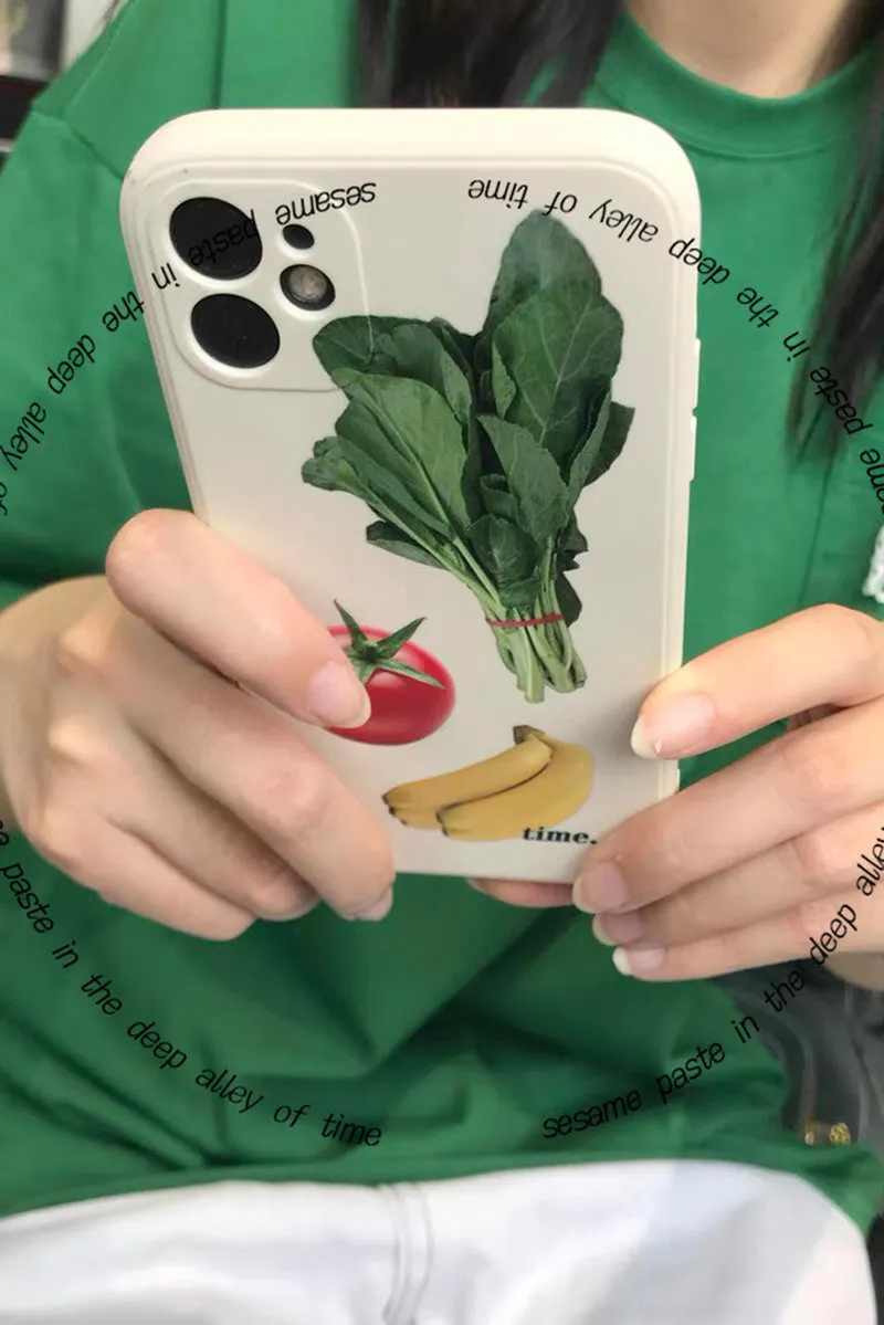 Anti drop liquid silicone phone case with tomato yellow peach art design for iPhone, spinach colour