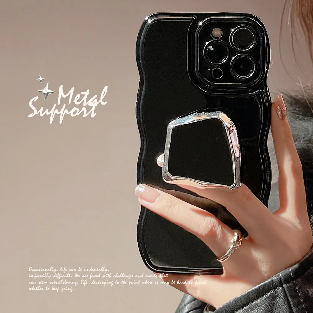 Black TPU metallic phone case with geometric dark bracket for Apple 13 Pro