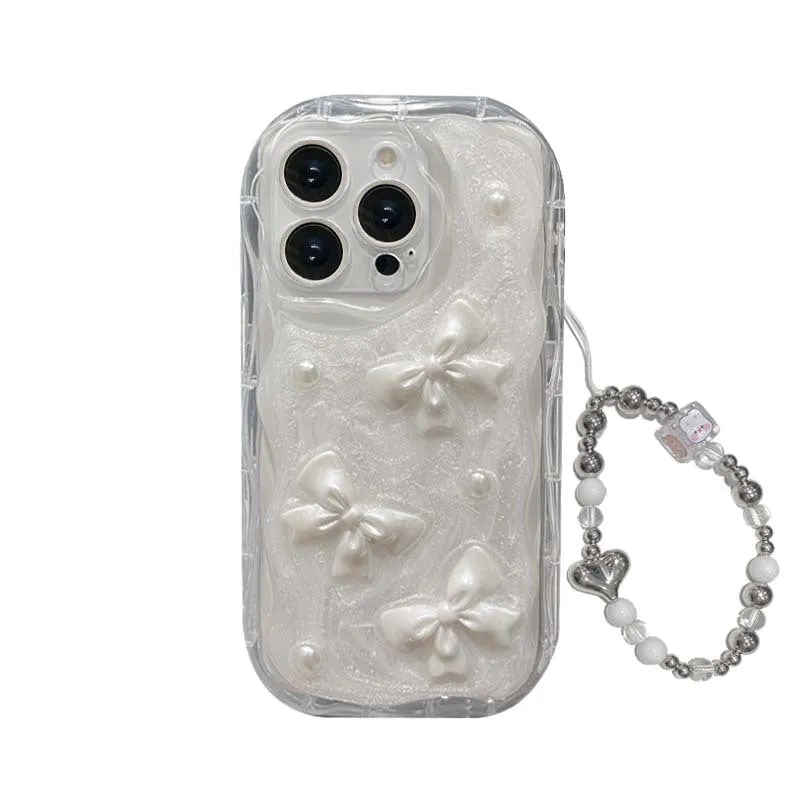 Transparent silicone phone case with epoxy love heart bow tie decoration for Apple iPhone