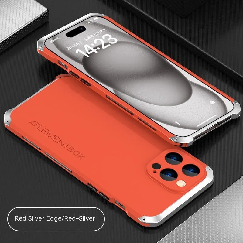Three-section TPU metal frame protective phone cover for Apple iPhone 15, black and blue colour, frosted finish