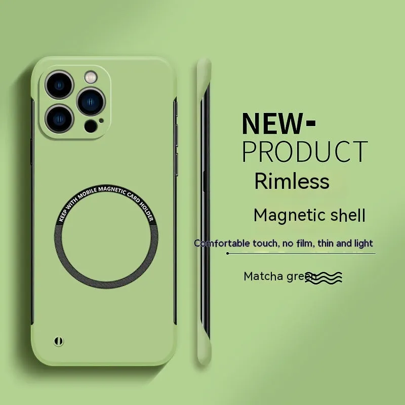 Acrylic magnetic suction frameless phone case for iPhone 14 13 12 11 series, milk white colour
