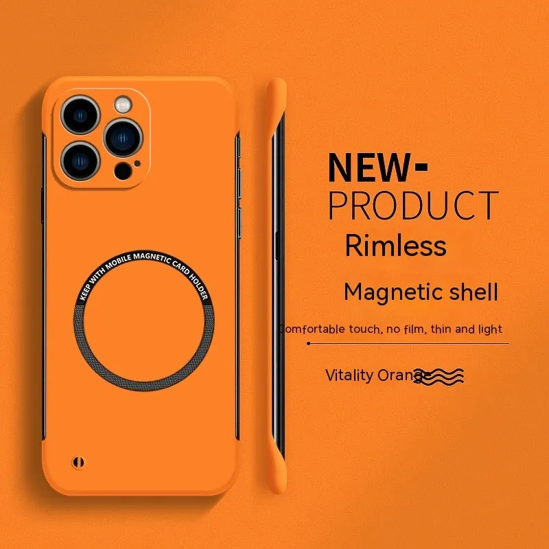 Acrylic magnetic suction frameless phone case for iPhone 14 13 12 11 series, milk white colour
