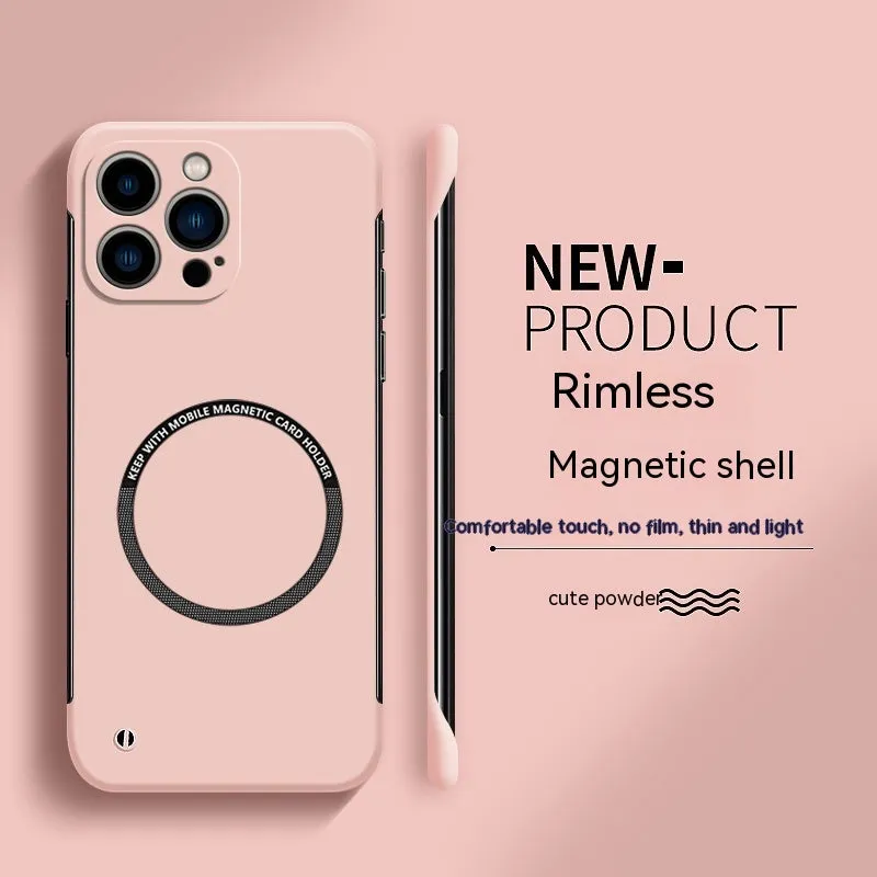 Acrylic magnetic suction frameless phone case for iPhone 14 13 12 11 series, milk white colour