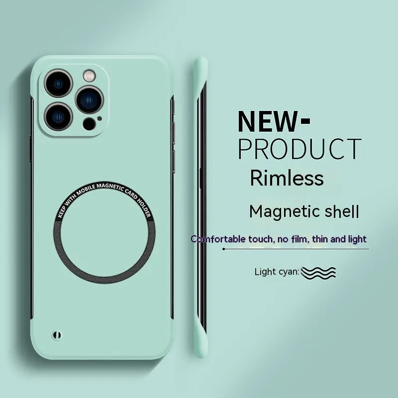 Acrylic magnetic suction frameless phone case for iPhone 14 13 12 11 series, milk white colour