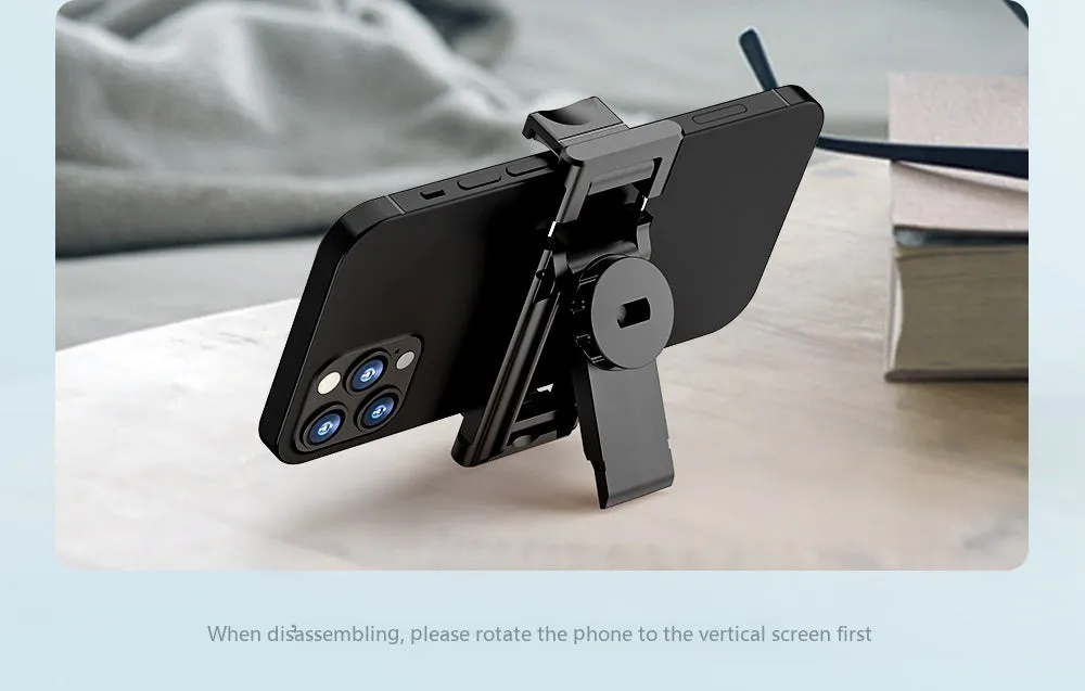 Black detachable desktop stand Bluetooth selfie stick extended to 1060mm with phone in holder