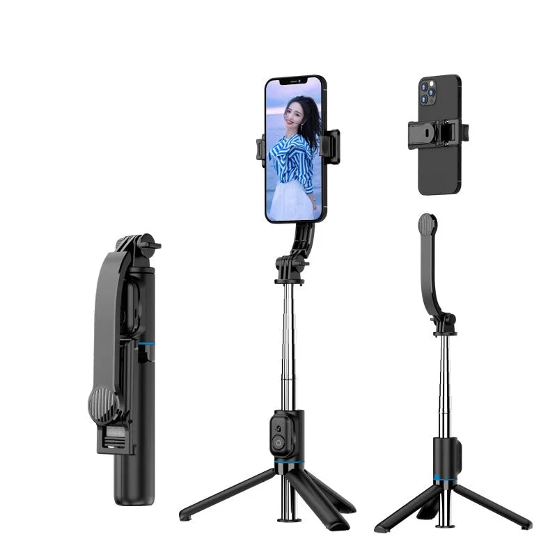 Black detachable desktop stand Bluetooth selfie stick extended to 1060mm with phone in holder