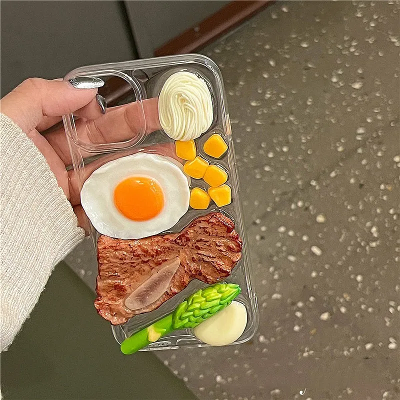 Creative three-dimensional steak omelette epoxy phone case for iPhone, anti-fall protective cover