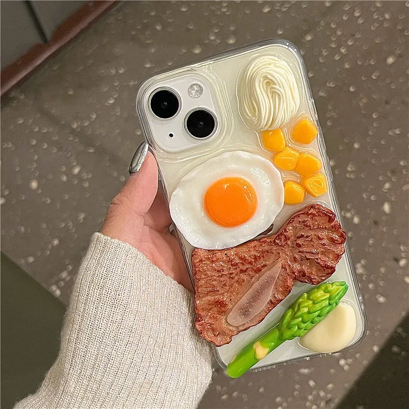 Creative three-dimensional steak omelette epoxy phone case for iPhone, anti-fall protective cover