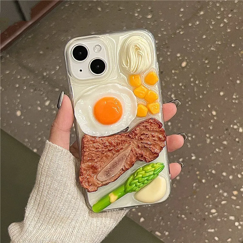 Creative three-dimensional steak omelette epoxy phone case for iPhone, anti-fall protective cover