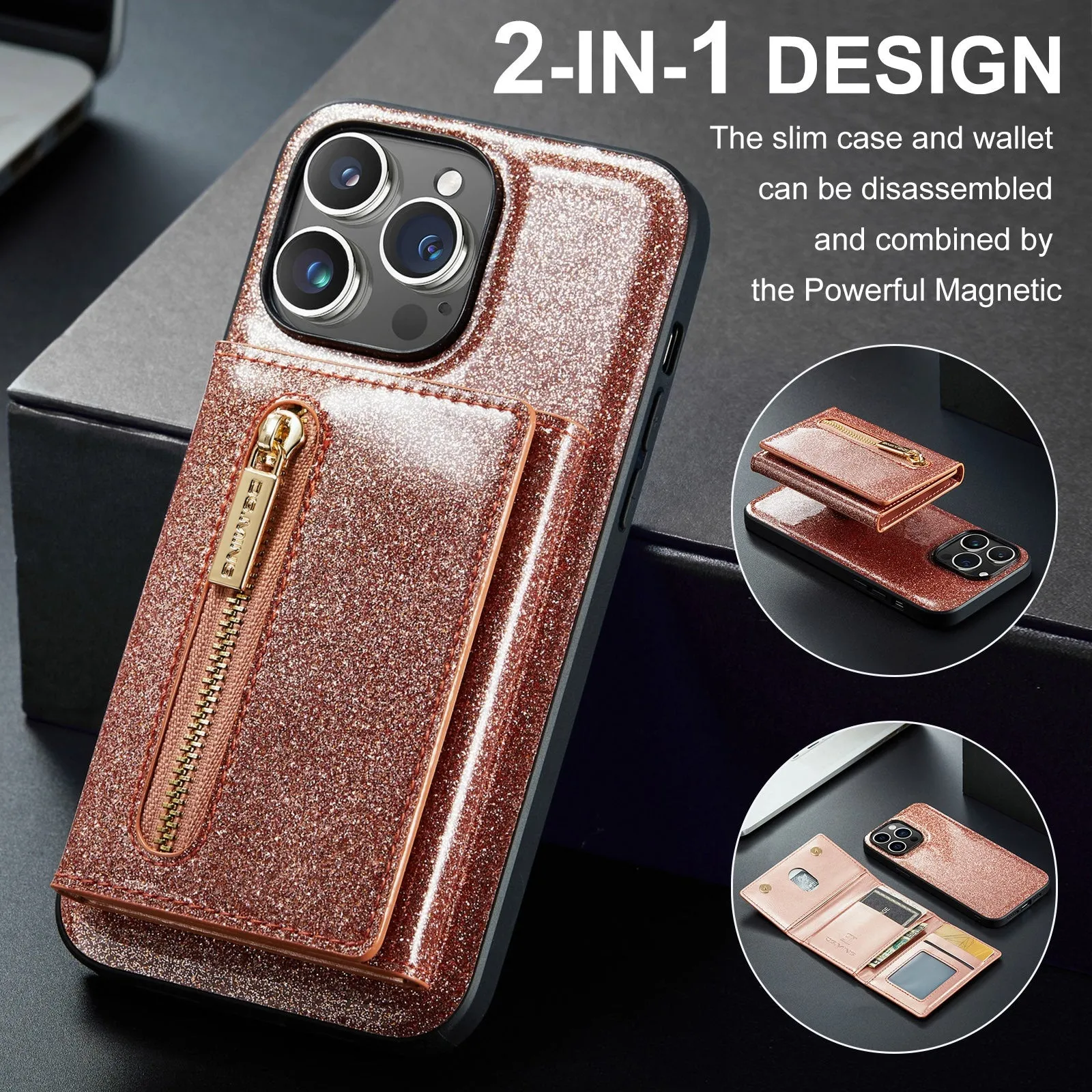 Lambskin leather magnetic card holder phone case for iPhone with bracket and card slot, cool black colour