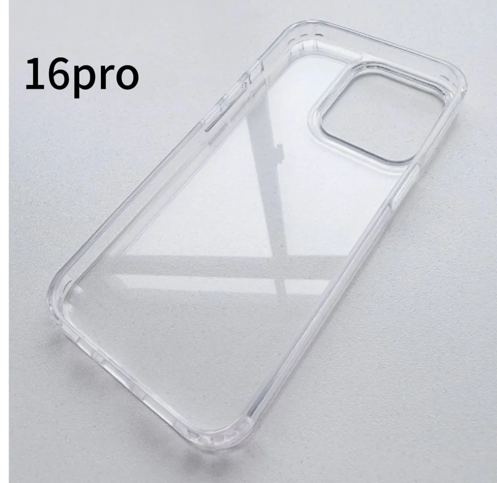 Transparent soft TPU phone case for iPhone 14 to 16 Pro Max, clear protective cover