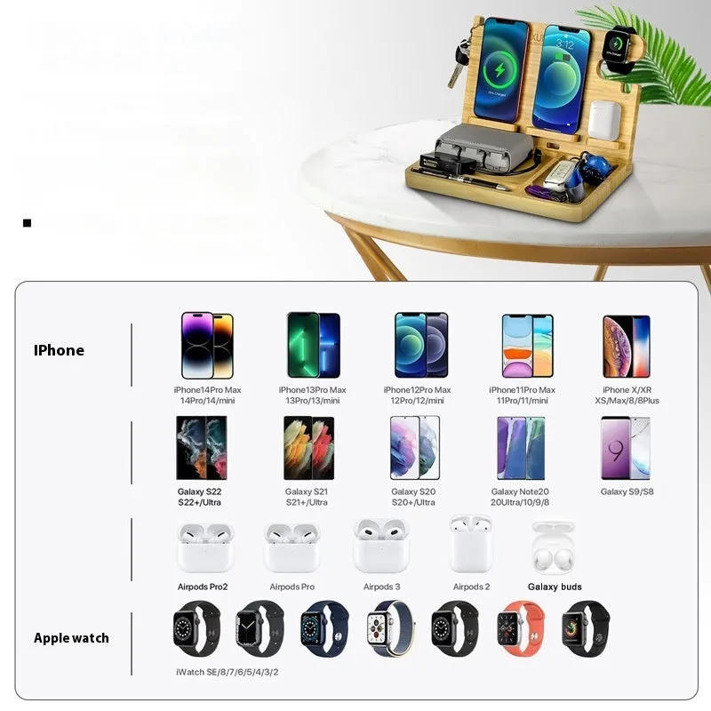 Multifunctional bamboo wireless charger bracket in wheat colour with 2A output