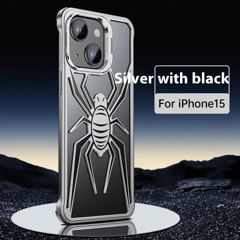 Frameless airbag drop-resistant metal phone case for iPhone 15 Pro Max – black hollow half pack design