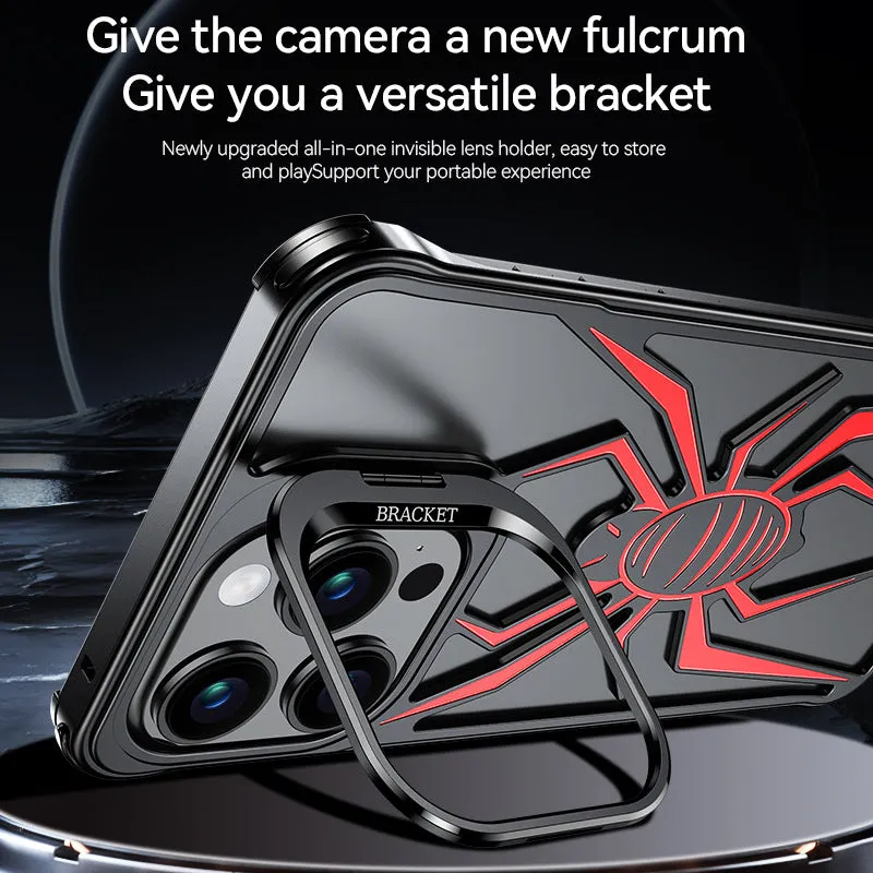 Frameless airbag drop-resistant metal phone case for iPhone 15 Pro Max – black hollow half pack design